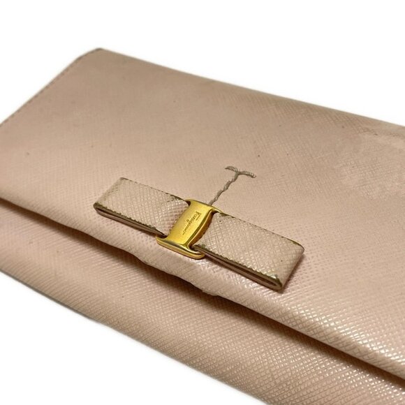 Auth Salvatore Ferragamo Vara - Light Pink Leather Long Wallet - Picture 5 of 12